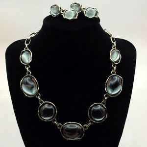 Spiegel vintage silver & gray watercolor stones, clip earrings